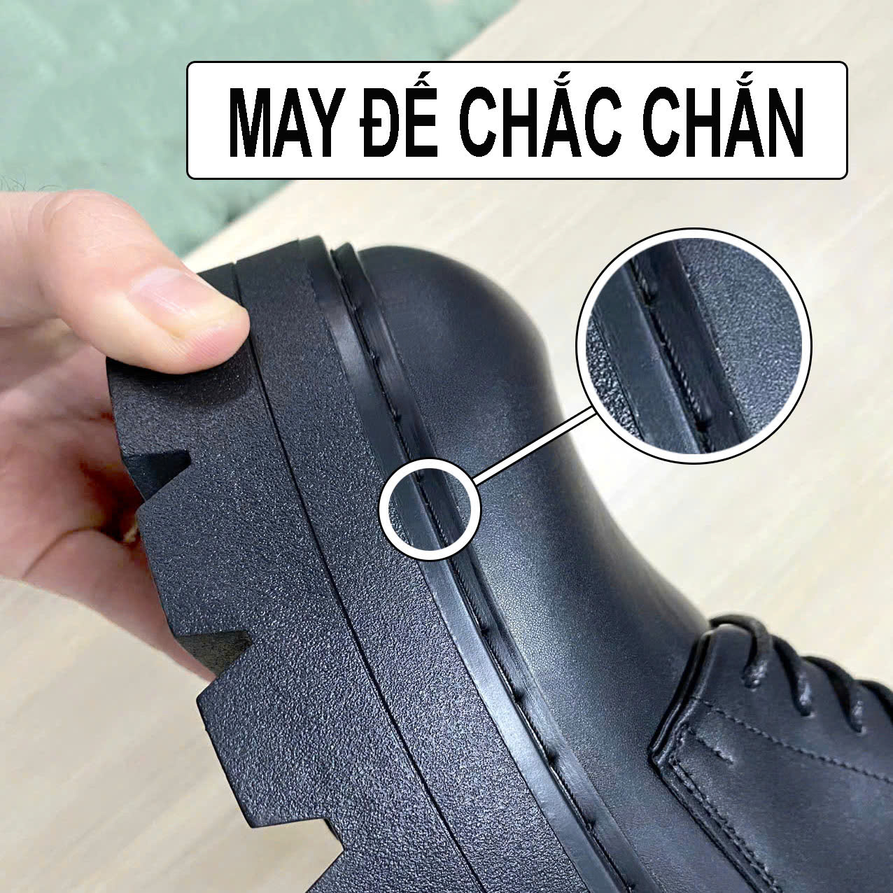 Giày Chunky Derby Inichi G1318 đế cao 7cm có may đế