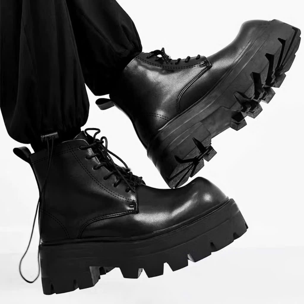 Giày Chunky Combat Boots Inichi G1321 đế cao 7cm có may đế
