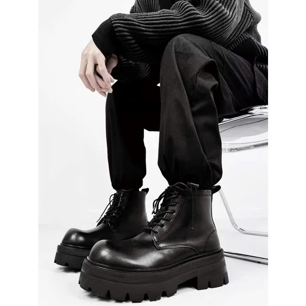 Giày Chunky Combat Boots Inichi G1321 đế cao 7cm có may đế